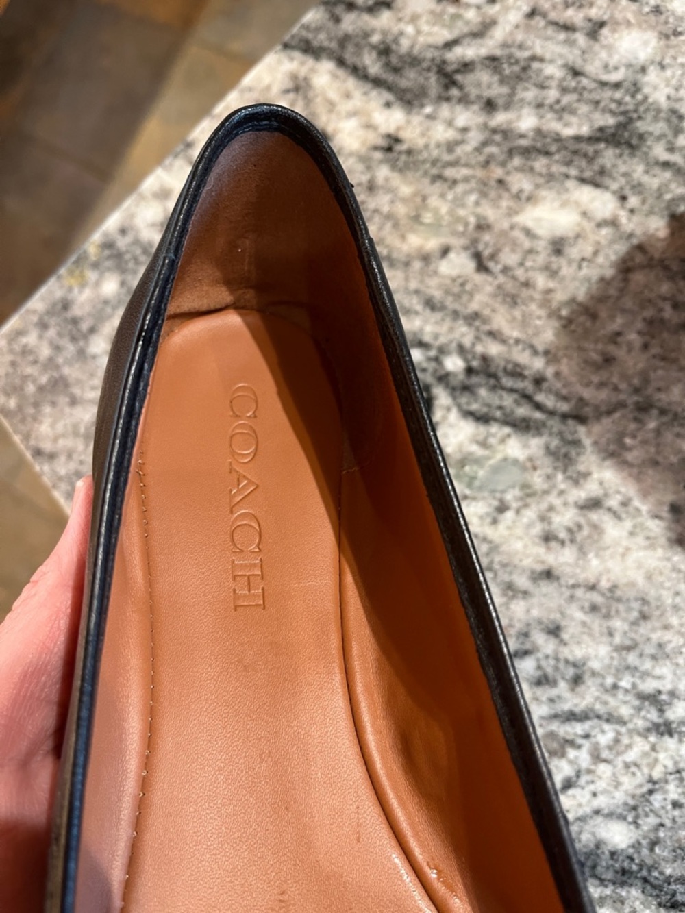 Coach Black Leather Tassel Ballet Flats with Tan Insole - Picture 2 of 4